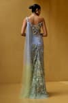 Shop_Moledro_Blue Net, Chiffon Sequins, Beads, Mirrors One Mirae Embroidered Draped Gown _at_Aza_Fashions