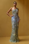 Buy_Moledro_Blue Net, Chiffon Sequins, Beads, Mirrors One Mirae Embroidered Draped Gown _at_Aza_Fashions