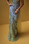 Moledro_Blue Net, Chiffon Sequins, Beads, Mirrors One Mirae Embroidered Draped Gown _at_Aza_Fashions