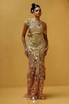 Buy_Moledro_Beige Net Sequins, Beads, Embroidery, Metallic Thread Oraya Crochet Dress _at_Aza_Fashions