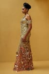 Shop_Moledro_Beige Net Sequins, Beads, Embroidery, Metallic Thread Oraya Crochet Dress _Online_at_Aza_Fashions