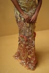 Moledro_Beige Net Sequins, Beads, Embroidery, Metallic Thread Oraya Crochet Dress _at_Aza_Fashions