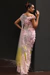 Shop_Moledro_Pink Lycra, Net Sequins, Beads, Solai Embellished Butterfly Embroidered Gown _at_Aza_Fashions
