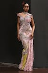 Buy_Moledro_Pink Lycra, Net Sequins, Beads, Solai Embellished Butterfly Embroidered Gown _Online_at_Aza_Fashions