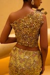 Shop_Moledro_Yellow Chiffon, Net Embroidery, Sequins, Beads, Ember Blouse And Draped Skirt _Online_at_Aza_Fashions