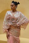 Buy_Moledro_Peach Net, Polyester Sequins, Embroidery, Ambrose Cape Blouse With Draped Skirt 