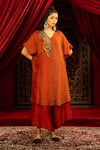 Buy_Sonia Baderia_Red Chanderi, Tissue, Silk Embroidery, Beads, Sequins Hand Kurta And Pant Set _at_Aza_Fashions