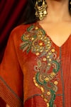 Sonia Baderia_Red Chanderi, Tissue, Silk Embroidery, Beads, Sequins Hand Kurta And Pant Set _at_Aza_Fashions