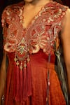 Shop_Sonia Baderia_Red Tissue Embroidery, Tassels, Sequins V-neck Anarkali With Cape _Online_at_Aza_Fashions