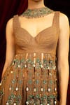 Sonia Baderia_Brown Chanderi, Tissue Embroidery, Tassels Hand Peplum Kurta Sharara Set _Online_at_Aza_Fashions