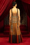 Shop_Sonia Baderia_Brown Chanderi, Tissue Embroidery, Tassels Hand Peplum Kurta Sharara Set _at_Aza_Fashions