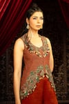 Buy_Sonia Baderia_Red Chanderi, Tissue Embroidery, Sequins, Tassels Hand Peplum Jacket With Pant _Online_at_Aza_Fashions