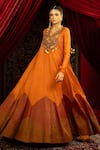 Sonia Baderia_Orange Chanderi, Tissue Sequins, Beads, Metallic Hand Embroidered Gold Anarkali _Online_at_Aza_Fashions