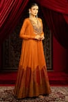 Buy_Sonia Baderia_Orange Chanderi, Tissue Sequins, Beads, Metallic Hand Embroidered Gold Anarkali _Online_at_Aza_Fashions