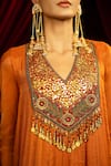 Shop_Sonia Baderia_Orange Chanderi, Tissue Sequins, Beads, Metallic Hand Embroidered Gold Anarkali _Online_at_Aza_Fashions