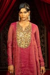 Shop_Sonia Baderia_Fuchsia Chanderi, Tissue Sequins, Beads, Hand Embroidered Kurta Sharara Set _Online_at_Aza_Fashions