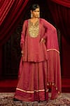Buy_Sonia Baderia_Fuchsia Chanderi, Tissue Sequins, Beads, Hand Embroidered Kurta Sharara Set _at_Aza_Fashions