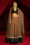 Buy Sonia Baderia Brown Chanderi, Tissue, Velvet, Silk Tassels, Hand Blouse Lehenga Set at Aza Fashions Buy_Sonia Baderia_Brown Chanderi, Tissue, Velvet, Silk Tassels, Hand Blouse Lehenga Set _at_Aza_Fashions