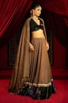Sonia Baderia Brown Chanderi, Tissue, Velvet, Silk Tassels, Hand Blouse Lehenga Set at Aza Fashions Sonia Baderia_Brown Chanderi, Tissue, Velvet, Silk Tassels, Hand Blouse Lehenga Set _at_Aza_Fashions