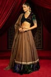 Buy Sonia Baderia Brown Chanderi, Tissue, Velvet, Silk Tassels, Hand Blouse Lehenga Set Buy_Sonia Baderia_Brown Chanderi, Tissue, Velvet, Silk Tassels, Hand Blouse Lehenga Set