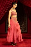 Shop_Sonia Baderia_Pink Chanderi, Tissue Embroidery, Zari, Sequins Square Hand Bustier And Skirt Set _Online_at_Aza_Fashions
