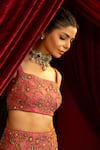 Sonia Baderia_Pink Chanderi, Tissue Embroidery, Zari, Sequins Square Hand Bustier And Skirt Set _at_Aza_Fashions