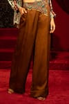 Shop_Sonia Baderia_Brown Satin Collared Printed Shirt And Mocha Mousse Pant Set _Online_at_Aza_Fashions