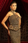 Shop_Sonia Baderia_Brown Chanderi, Tissue Beads, Metallic Thread High Neck Gown _Online_at_Aza_Fashions