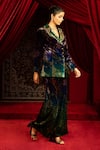 Sonia Baderia_Multi Color Velvet, Silk Stones, Beads, Embroidery Hand Blazer And Pant Set _Online_at_Aza_Fashions