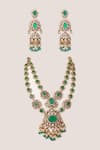 Shop_Zevar By Geeta_Green Pearls, Beads, Stones Long Polki Pendant Necklace Set _at_Aza_Fashions