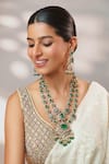 Buy_Zevar By Geeta_Green Pearls, Beads, Stones Long Polki Pendant Necklace Set _at_Aza_Fashions