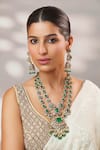 Buy_Zevar By Geeta_Green Pearls, Beads, Stones Long Polki Pendant Necklace Set _Online_at_Aza_Fashions
