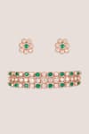 Shop_Zevar By Geeta_Gold Plated Stones, Crystals, Faux Diamonds Two Kundan Choker Set _at_Aza_Fashions