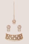 Shop_Zevar By Geeta_Gold Plated Stones, Crystals Two Polki Embellished Choker Set _at_Aza_Fashions