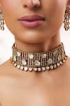 Shop_Zevar By Geeta_Gold Plated Stones, Crystals Two Polki Embellished Choker Set _Online_at_Aza_Fashions