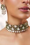 Buy_Zevar By Geeta_Gold Plated Stones, Pearls Two Polki Studded Choker Set _Online_at_Aza_Fashions