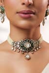 Shop_Zevar By Geeta_Multi Color Stones, Crystals, Faux Diamonds Two Polki Pendant Choker Set _Online_at_Aza_Fashions