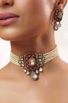 Buy_Zevar By Geeta_Pink Pearls, Stones, Crystals, Rhinestones Two Polki Pendant Choker Set _Online_at_Aza_Fashions