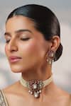 Buy_Zevar By Geeta_Pink Pearls, Stones, Crystals, Rhinestones Two Polki Pendant Choker Set _at_Aza_Fashions