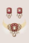 Shop_Zevar By Geeta_Pink Pearls, Stones, Crystals, Rhinestones Two Polki Pendant Choker Set _at_Aza_Fashions