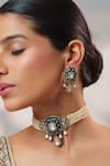 Shop_Zevar By Geeta_Blue Stones, Pearls, Crystals Polki Embellished Pendant Choker Set _Online_at_Aza_Fashions