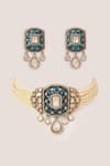 Shop_Zevar By Geeta_Blue Stones, Pearls, Crystals Polki Embellished Pendant Choker Set _at_Aza_Fashions
