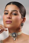 Buy_Zevar By Geeta_Blue Stones, Pearls, Crystals Polki Embellished Pendant Choker Set _at_Aza_Fashions