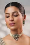 Zevar By Geeta_Green Stones, Crystals, Faux Diamonds Polki Embellished Pendant Choker Set _Online_at_Aza_Fashions
