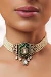 Buy_Zevar By Geeta_Green Stones, Crystals, Faux Diamonds Polki Embellished Pendant Choker Set _Online_at_Aza_Fashions