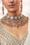 Shop_Zevar By Geeta_Gold Plated Stones, Crystals Polki Embellished Necklace Set _Online_at_Aza_Fashions