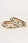 Shop_Zevar By Geeta_Green Stones, Crystals, Faux Diamonds Two Kundan Polki Bangles - Set Of 2 _at_Aza_Fashions