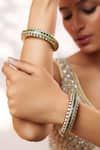Shop_Zevar By Geeta_Green Stones, Crystals, Faux Diamonds Two Kundan Polki Bangles - Set Of 2 _Online_at_Aza_Fashions