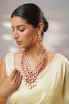 Buy_Zevar By Geeta_Gold Plated Stones, Crystals Moissanite Long Pendant Necklace Set _at_Aza_Fashions