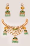 Shop_Zevar By Geeta_Gold Plated Gemstones, Pearls Moissanite Embellished Necklace Set _at_Aza_Fashions